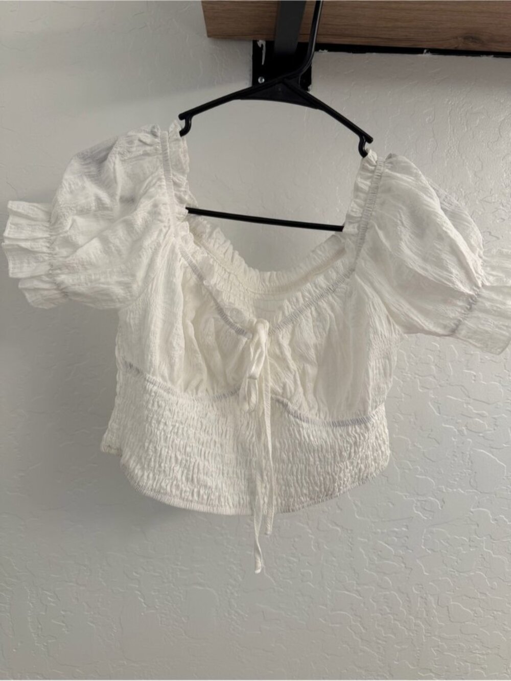 Sleeve Smocked Tie-Front Crop Top